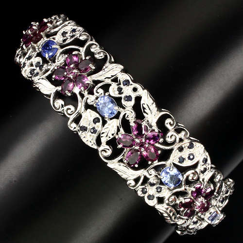 "IN STOCK" Oval Cut 5x4mm Tanzanite Garnet Sapphire 925 Sterling Silver Bangle