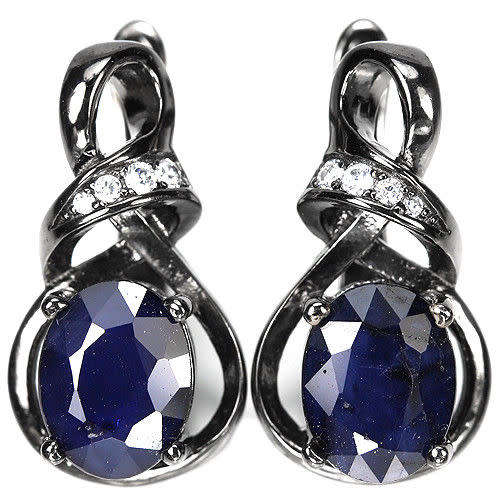 "IN STOCK" 9X7 MM. OVAL AAA BLUE SAPPHIRE STERLING 925 SILVER EARRING