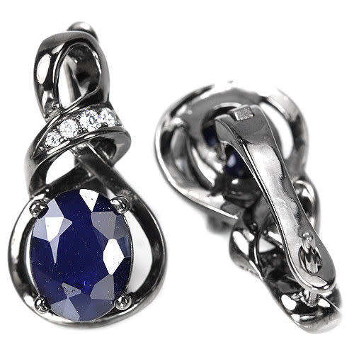 "IN STOCK" 9X7 MM. OVAL AAA BLUE SAPPHIRE STERLING 925 SILVER EARRING