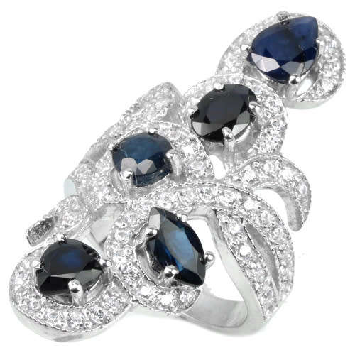 "IN STOCK" BLUE SAPPHIRE MIXED SHAPE STERLING 925 SILVER RING SIZE 7.5