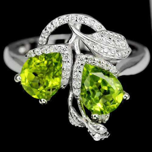 "IN STOCK" APPLE GREEN PERIDOT STERLING 925 SILVER LEAF RING SIZE 8