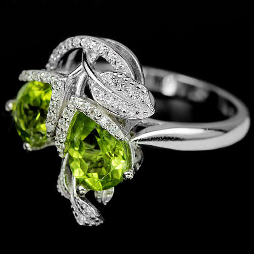 "IN STOCK" APPLE GREEN PERIDOT STERLING 925 SILVER LEAF RING SIZE 8