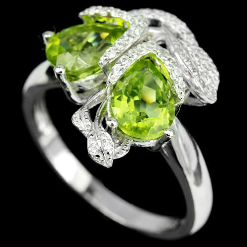 "IN STOCK" APPLE GREEN PERIDOT STERLING 925 SILVER LEAF RING SIZE 8