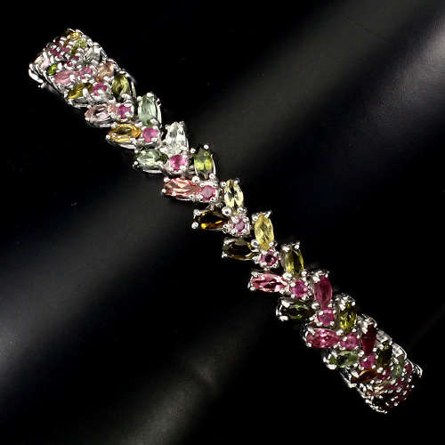 "IN STOCK" Marquise 4x2mm Fancy Tourmaline Ruby 925 Sterling Silve Bracelet 8in