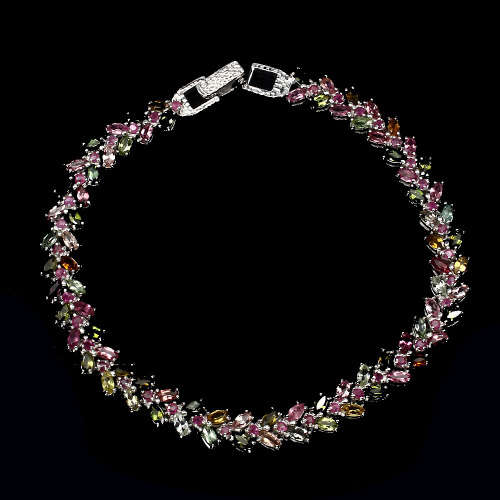 "IN STOCK" Marquise 4x2mm Fancy Tourmaline Ruby 925 Sterling Silve Bracelet 8in