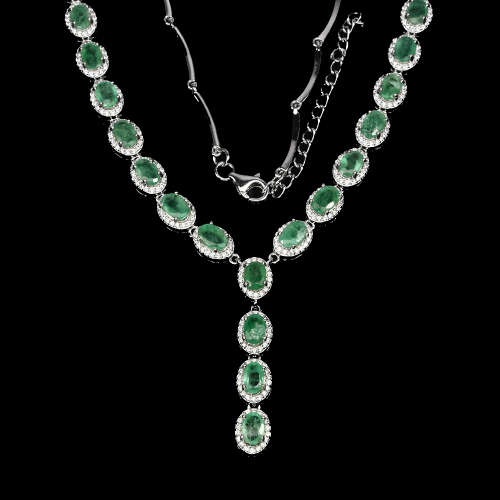 "IN STOCK" Oval 6x4mm Top Rich Green Emerald 925 Sterling Silver Necklace