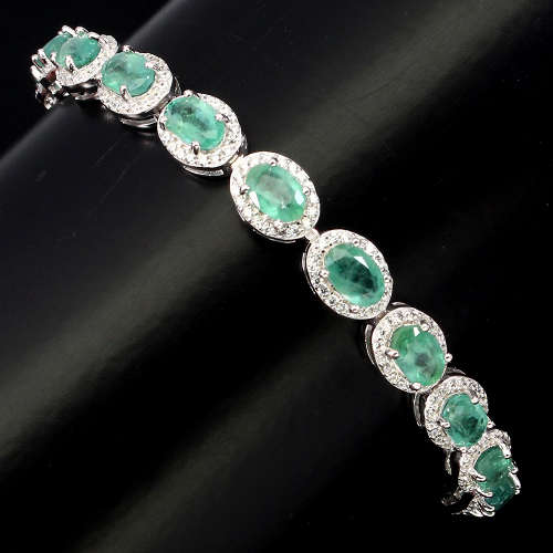 "IN STOCK" Oval 6x4mm Top Rich Green Emerald 925 Sterling Silver Bracelet