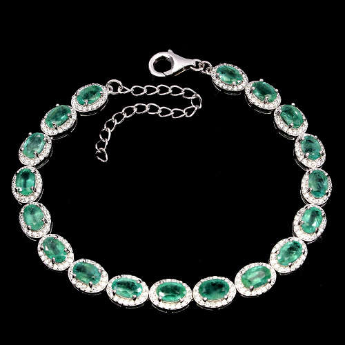 "IN STOCK" Oval 6x4mm Top Rich Green Emerald 925 Sterling Silver Bracelet