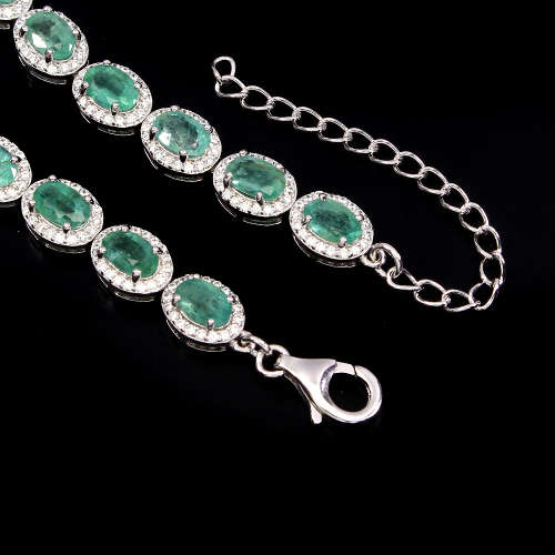 "IN STOCK" Oval 6x4mm Top Rich Green Emerald 925 Sterling Silver Bracelet