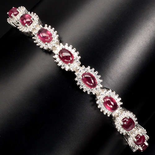 "IN STOCK" Oval 6x4mm Top Rich Red Pink Ruby 925 Sterling Silver Bangle 2.1
