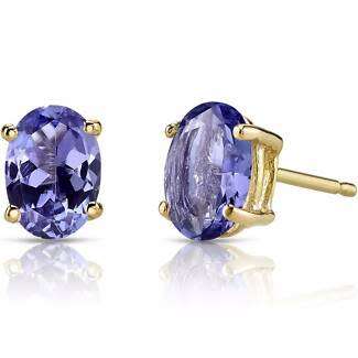 1 Carat Tanzanite Earrings in 14K Solid Gold