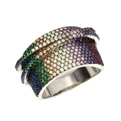 "IN STOCK" New Designed Round 1mm Aaa Multi Color Cubic Zirconia 925 Sterling Silver Ring 8