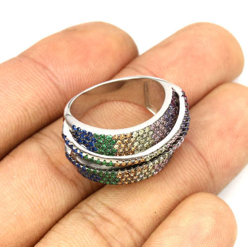 "IN STOCK" New Designed Round 1mm Aaa Multi Color Cubic Zirconia 925 Sterling Silver Ring 8