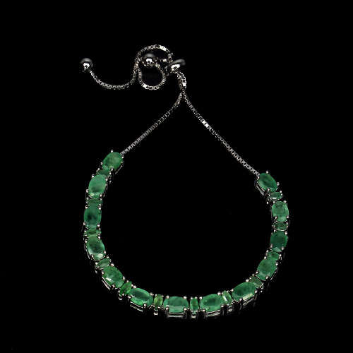 "IN STOCK"  Oval 6x4mm Top Rich Green Real Emerald Brazil 925 Sterling Silver Bracelet