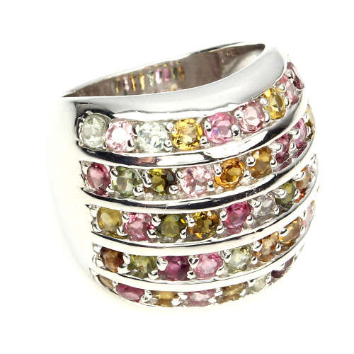 "IN STOCK" "REAL GEMSTONES"  Round Cut 2.5 Mm Multi-color Tourmaline 925 Sterling Silver Ring Size 8