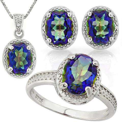 ***IN STOCK***REAL STONES!!!*** 7 2/5 CARAT OCEAN MYSTIC GEMSTONE & DIAMOND 925 STERLING SILVER JEWE