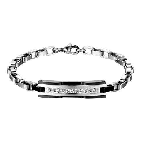 "IN STOCK"  DESIGNER MUSCULAR STAINLESS STEEL BIKER 2-TONE LINK BRACELET WITH CUBIC ZIRCON FOR MENS