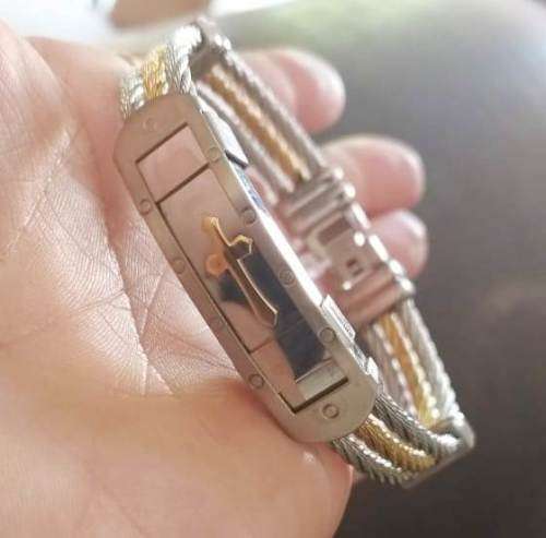 "IN STOCK"  Clear Shining Cross 18k Gold-Plated Stainless Steel German Silver Mens Bangle