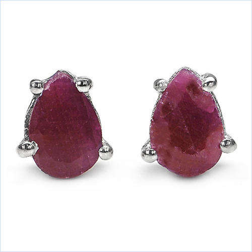 ***R759.00*** Contemporary 0.90CTW Genuine Ruby Pears .925 Sterling Silver Stud Earrings