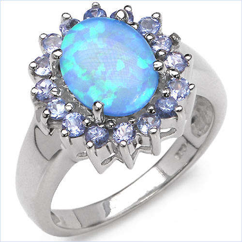 ***R4 430*** 2.55CTW Genuine Opal(Blue Triplet) & Tanzanite .925 Sterling Silver Ring