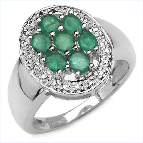 1.60CTW Genuine Emerald & Diamond.925 Sterling Silver Ring