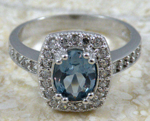 ***R1 940*** BLUE TOPAZ, WHITE TOPAZ 925K STERLING SILVER NICE RING
