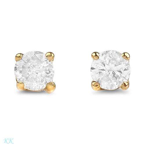 Stud Earrings With Genuine Diamonds Well Made in Yellow Gold