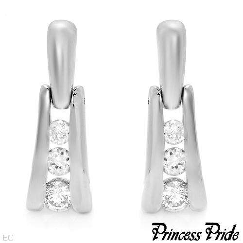 PRINCESS PRIDE Elegant Brand New Three-stone Earrings in solid sterling silver
