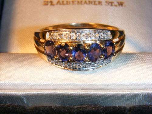 SUPERB 9CT SOLID GOLD TANZANITE & DIAMOND RING SIZE 8