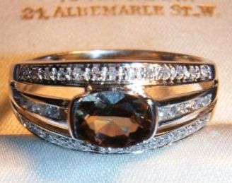 SUPERB SOLID 9CT GOLD TOPAZ & DIAMOND RING SIZE L