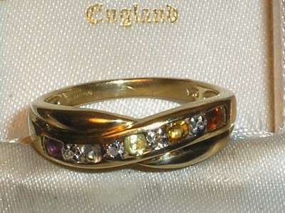 9CT GOLD MIXED STONE & DIAMOND ETERNITY RING SIZE L