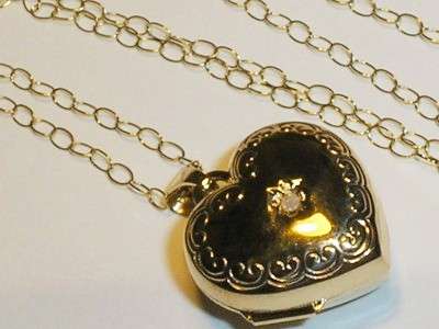 STUNNING 9CT GOLD REAL DIAMOND LOCKET & 18" CHAIN