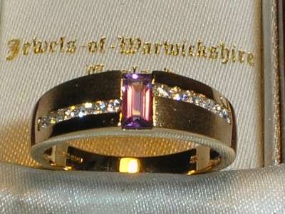 9CT GOLD AMETHYST & DIAMOND ETERNITY RING SIZE 5.5