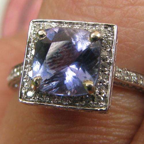 Princess Cut 6x6mm 14K White Gold 2.20Ct Diamond and Tanzanite Ring