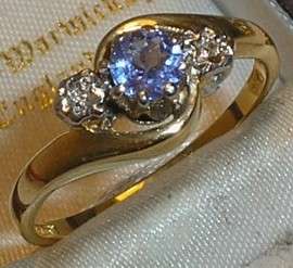 ***R15 000*** 9CT SOLID GOLD TANZANITE & DIAMOND TRILOGY RING - N