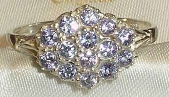 SOLID ENGLISH SILVER REAL TANZANITE CLUSTER RING