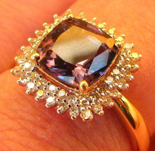 SUPERB 9CT GOLD IOLITE & .50ct DIAMOND RING