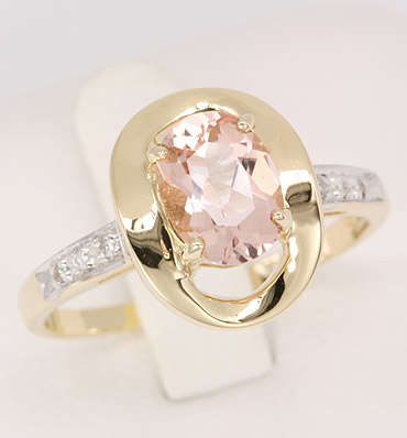 9K Solid YG 1.20 ct Genuine Morganite & Diamond Ring