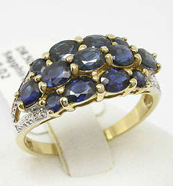 9K Solid YG Genuine Blue Sapphire & Diamond Ring