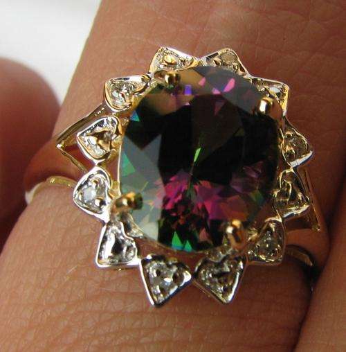 ***R8 900*** 9K Solid YG Genuine 3.0 Cts Mystic Topaz & Diamond Ring