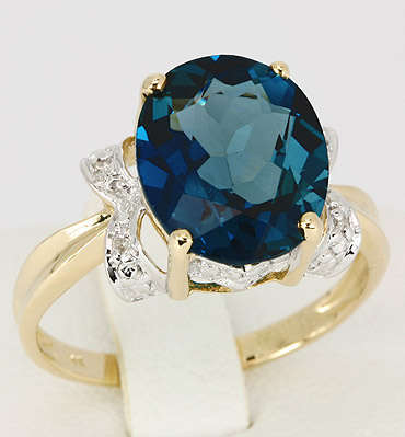 ***R13 500*** 9K Solid YG 5.03 CT Genuine London Blue Topaz & Diamond Ring