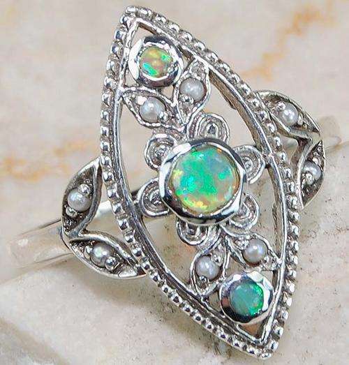 ***R1 980*** Green Fire Opal 925 Sterling Silver Filigree Ring Sz 6