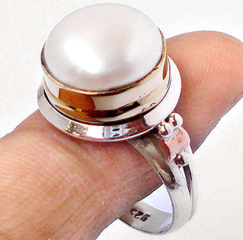 **REAL STONES, SOLID SILVER** VICTORIAN PEARL 925 STERLING SILVER RING