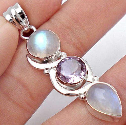 ***R1 700*** RAINBOW MOONSTONE AMETHYST 925 SILVER PENDANT
