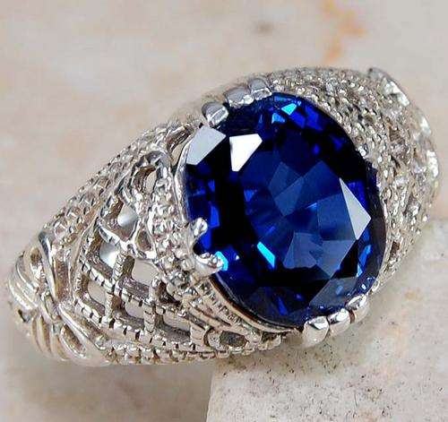 **R2 100** 2ct Sapphire 925 Sterling Silver Filigree Ring Sz 6.5