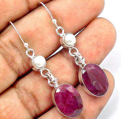 **R1 800** RUBY PEARL 925 STERLING SILVER EARRINGS