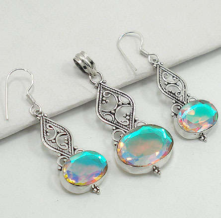 **R2 700** BLING MYSTIC TOPAZ 925 SILVER PENDANT EARRINGS