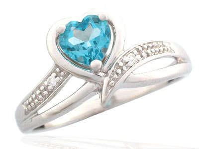 ***MONEY- BACK GUARANTEE*** Real Swiss Blue Topaz Heart Sterling Silver Ring