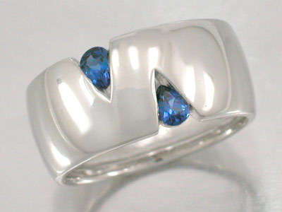 ***MONEY- BACK GUARANTEE*** Heavy Blue Sapphire Gem Wedding Band Silver Ring