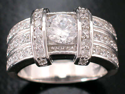 ***MONEY- BACK GUARANTEE*** Fancy Design White Cubic Zirconnia Silver Ring